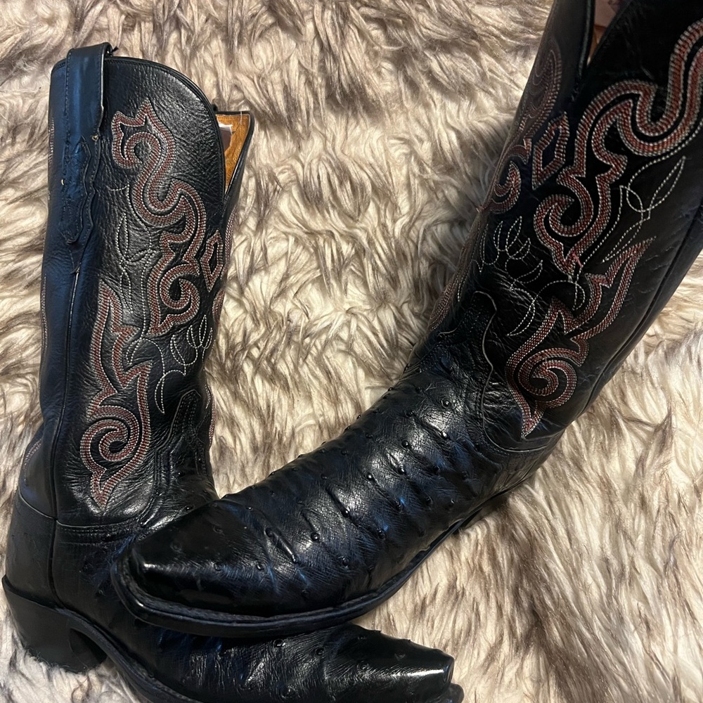 Lucchese Black Leather Women's Western Heeled Boots NEW HEEL CAPS-Sz 7.5 B